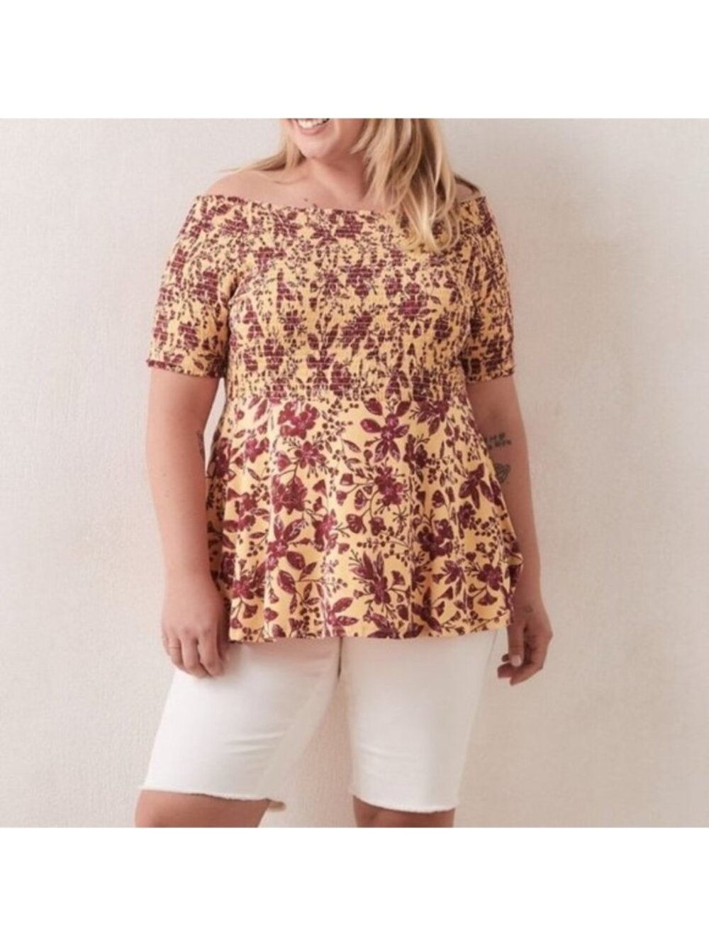 In Every Story...Women Off-Shoulder Top With Smocking Details Plus Size 2X